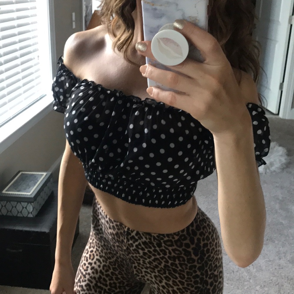 sheer polka dot crop top